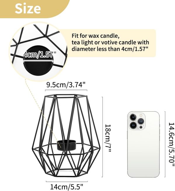 2 Pcs Metal Hexagon Shaped Geometric Design Tea Light Votive Candle Holders, Iron Hollow Tealight Candle Holders for Vintage Wedding Home Decoration, Gold (S + L) - Image 10