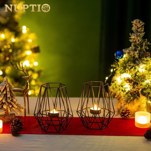 2 Pcs Metal Hexagon Shaped Geometric Design Tea Light Votive Candle Holders, Iron Hollow Tealight Candle Holders for Vintage Wedding Home Decoration, Gold (S + L) - Image 12