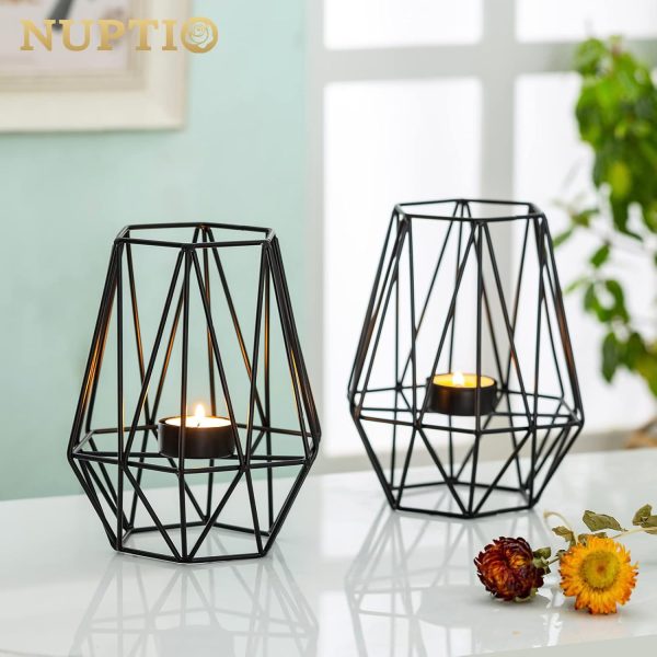 2 Pcs Metal Hexagon Shaped Geometric Design Tea Light Votive Candle Holders, Iron Hollow Tealight Candle Holders for Vintage Wedding Home Decoration, Gold (S + L) - Image 15