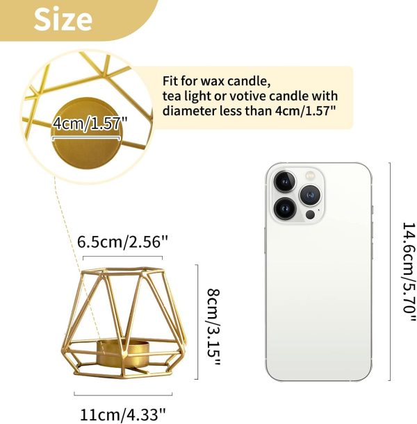 2 Pcs Metal Hexagon Shaped Geometric Design Tea Light Votive Candle Holders, Iron Hollow Tealight Candle Holders for Vintage Wedding Home Decoration, Gold (S + L) - Image 18
