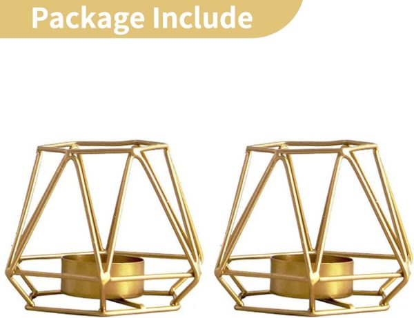 2 Pcs Metal Hexagon Shaped Geometric Design Tea Light Votive Candle Holders, Iron Hollow Tealight Candle Holders for Vintage Wedding Home Decoration, Gold (S + L) - Image 22