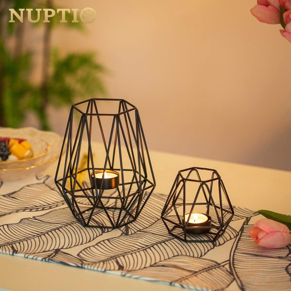 2 Pcs Metal Hexagon Shaped Geometric Design Tea Light Votive Candle Holders, Iron Hollow Tealight Candle Holders for Vintage Wedding Home Decoration, Gold (S + L) - Image 26