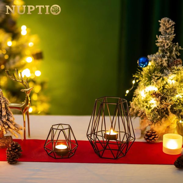 2 Pcs Metal Hexagon Shaped Geometric Design Tea Light Votive Candle Holders, Iron Hollow Tealight Candle Holders for Vintage Wedding Home Decoration, Gold (S + L) - Image 27