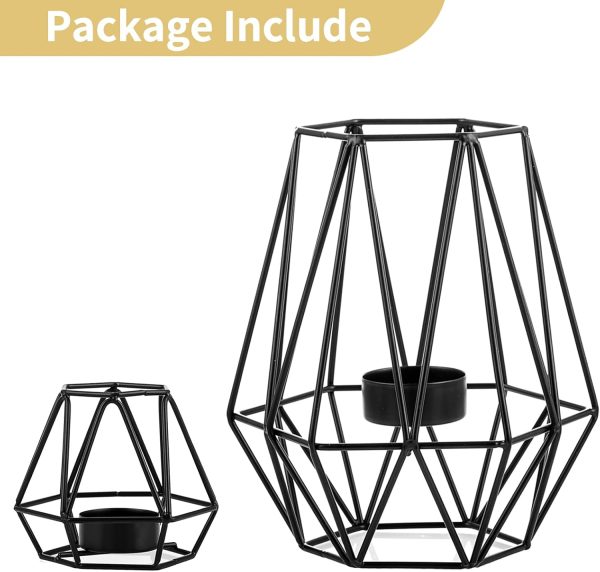 2 Pcs Metal Hexagon Shaped Geometric Design Tea Light Votive Candle Holders, Iron Hollow Tealight Candle Holders for Vintage Wedding Home Decoration, Gold (S + L) - Image 28