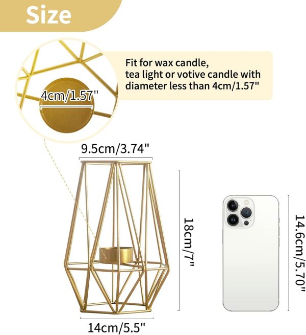 2 Pcs Metal Hexagon Shaped Geometric Design Tea Light Votive Candle Holders, Iron Hollow Tealight Candle Holders for Vintage Wedding Home Decoration, Gold (S + L) - Image 33