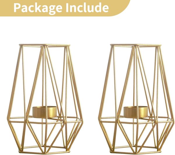 2 Pcs Metal Hexagon Shaped Geometric Design Tea Light Votive Candle Holders, Iron Hollow Tealight Candle Holders for Vintage Wedding Home Decoration, Gold (S + L) - Image 36