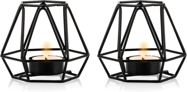 2 Pcs Metal Hexagon Shaped Geometric Design Tea Light Votive Candle Holders, Iron Hollow Tealight Candle Holders for Vintage Wedding Home Decoration, Gold (S + L) - Image 37