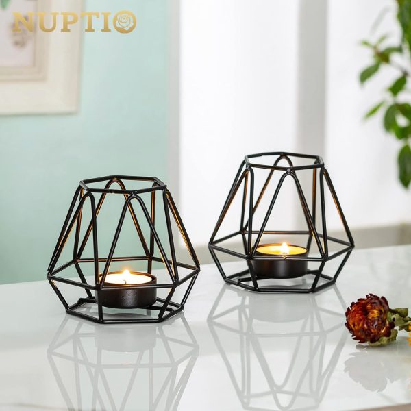 2 Pcs Metal Hexagon Shaped Geometric Design Tea Light Votive Candle Holders, Iron Hollow Tealight Candle Holders for Vintage Wedding Home Decoration, Gold (S + L) - Image 41