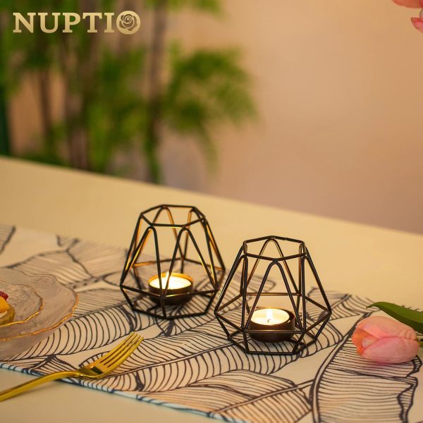 2 Pcs Metal Hexagon Shaped Geometric Design Tea Light Votive Candle Holders, Iron Hollow Tealight Candle Holders for Vintage Wedding Home Decoration, Gold (S + L) - Image 43