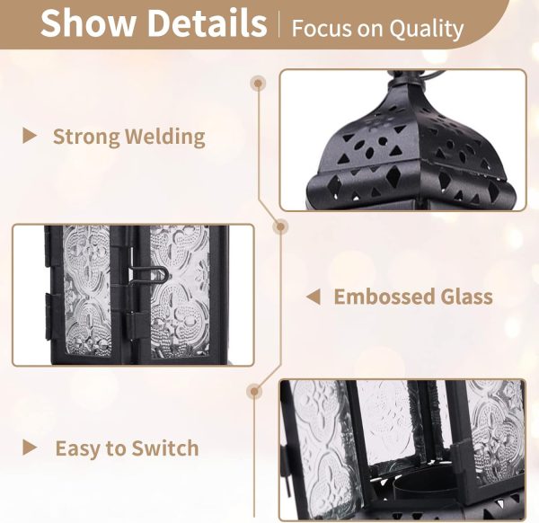 2 Pcs Moroccan Lantern Metalwork Hanging Tealight Candle Holder Metal Glass Indoor Outdoor Battery Operated LED Flameless with 13.8 inches Chain, White - Image 12