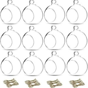 12 Pcs 3.15"/ 8cm Hanging Glass Tealight Holder Globe Plant Terrariums Glass Orbs Air Plants Tea Light Candle Holders Home Decor Indoor Outdoor Garden DIY Gifts (9 Pcs + 3 Pcs)