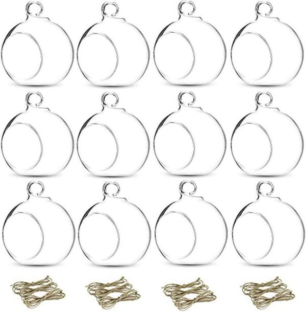 12 Pcs 3.15"/ 8cm Hanging Glass Tealight Holder Globe Plant Terrariums Glass Orbs Air Plants Tea Light Candle Holders Home Decor Indoor Outdoor Garden DIY Gifts (9 Pcs + 3 Pcs)