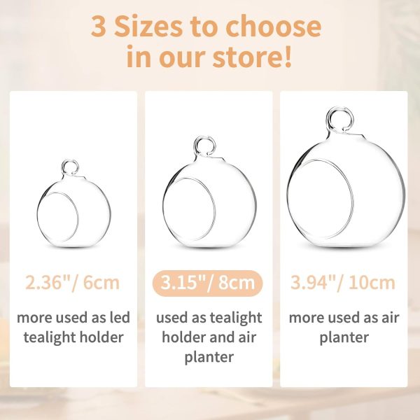 12 Pcs 3.15"/ 8cm Hanging Glass Tealight Holder Globe Plant Terrariums Glass Orbs Air Plants Tea Light Candle Holders Home Decor Indoor Outdoor Garden DIY Gifts (9 Pcs + 3 Pcs) - Image 14